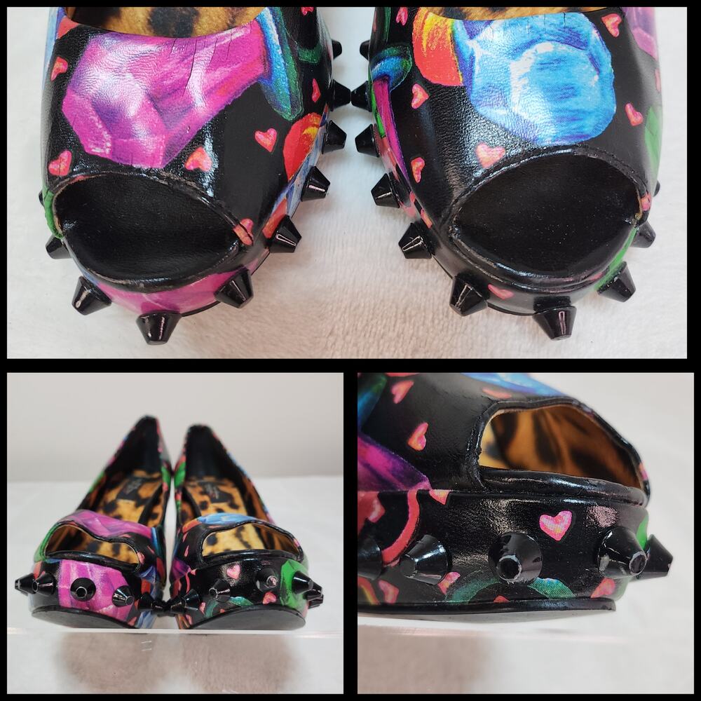 Vintage Y2k Iron Fist Scene Kidcore Whimsigoth Studded Heels 6 Black Peep Toe - Picture 5 of 8